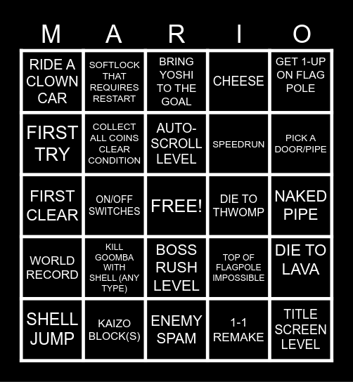 Mario Maker 2 Bingo Card
