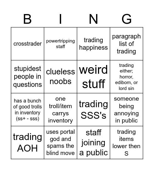 Untitled Trollge Game Bingo Card