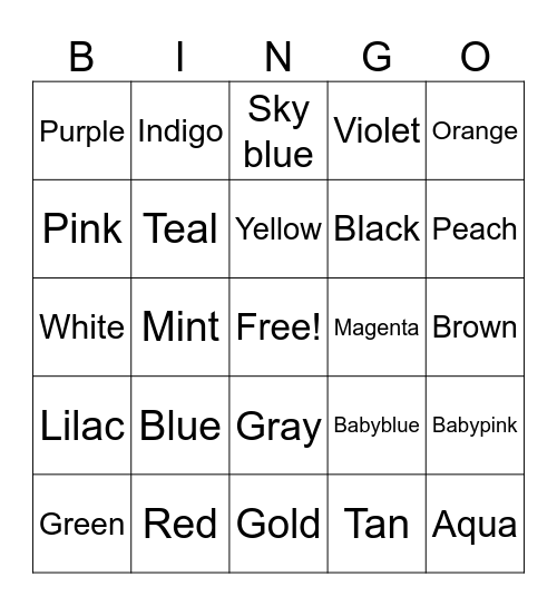 Color Bingo Card
