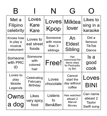 Ultimate Filipino Human Bingo Card