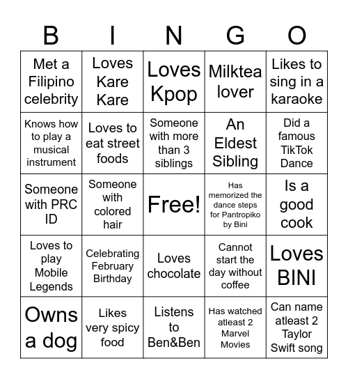 Ultimate Filipino Human Bingo Card