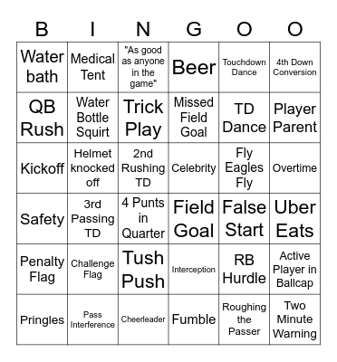 Superbowl LIX Bingo Card