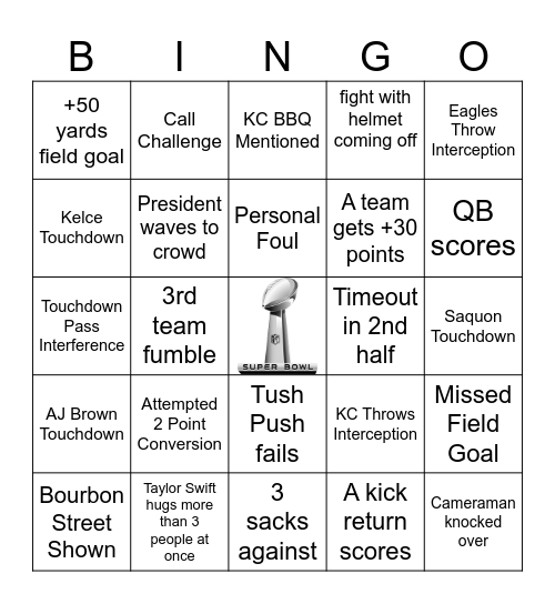 SUPERBOWL Bingo Card