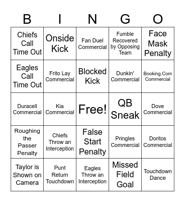 Super Bowl 2025 Bingo Card