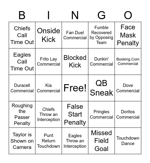 Super Bowl 2025 Bingo Card