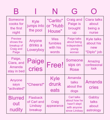 Summer House 2025 Bingo Card