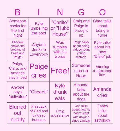 Summer House 2025 Bingo Card