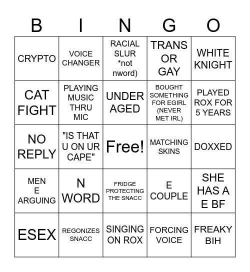 ROXBOT BINGO Card