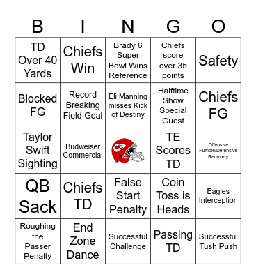 Super Bowl 2025 Bingo Card