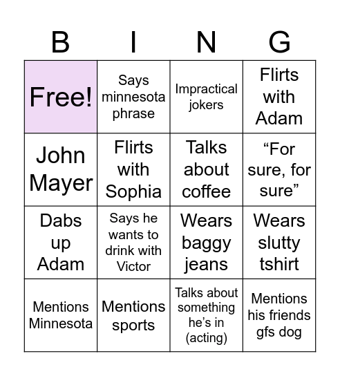 Bennett Bingo Card