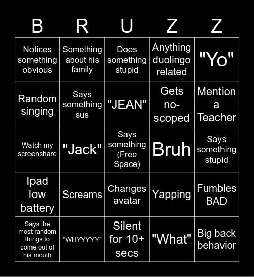 Broseph Bingo Card