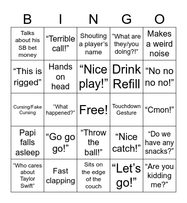 Super Bowl Bingo Card
