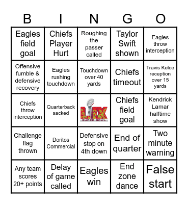 Super Bowl 2025 Bingo Card