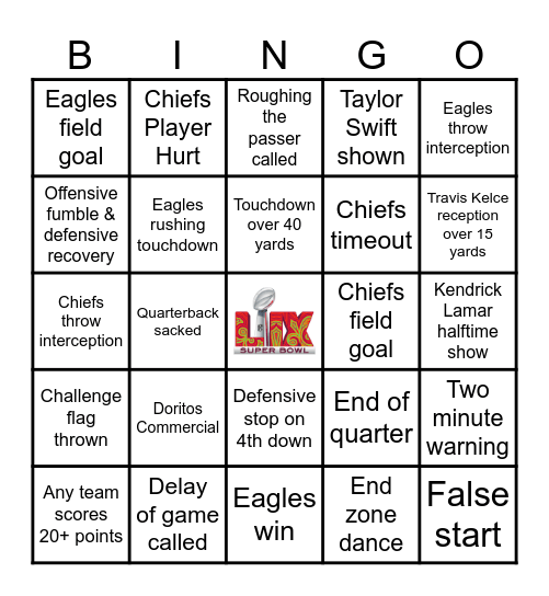 Super Bowl 2025 Bingo Card