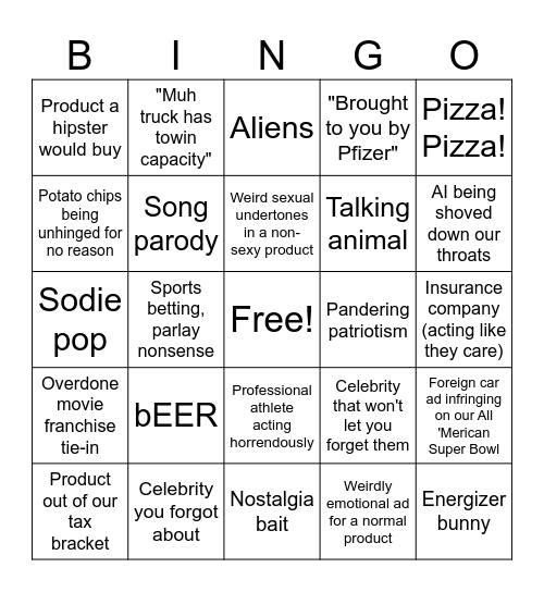 Super Bowl LIX Bingo Card