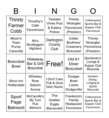 Grant - Iowa - Lafayette Fish Fry BINGO Card