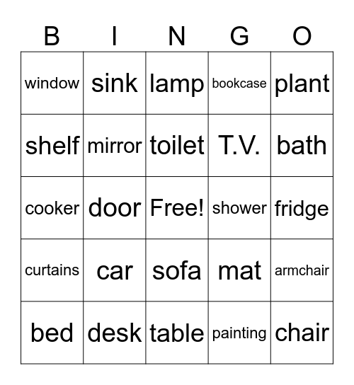 Furniture Bingo Card