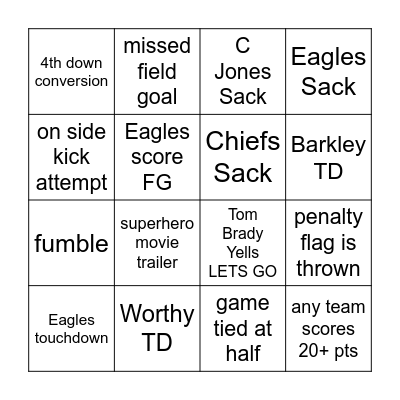 Super Bowl Bingo 2025 Bingo Card