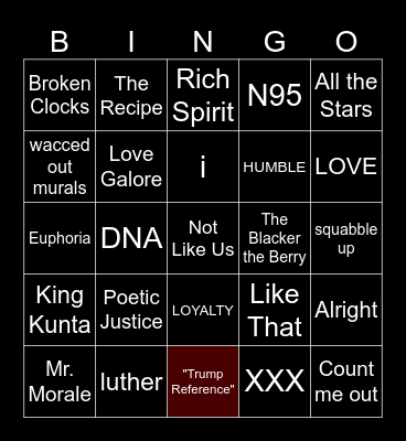 Kendrick Lamar & SZA - Super Bowl Halftime Show Bingo Card