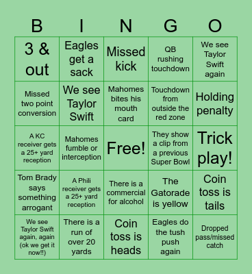 Super Bowl Bingo Card