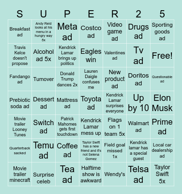 SuperBowl Bingo Card