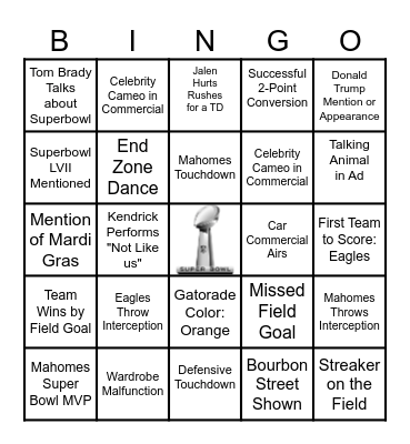 SUPERBOWL LIX Bingo Card