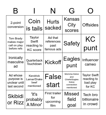 Superbowl LIX Bingo Card