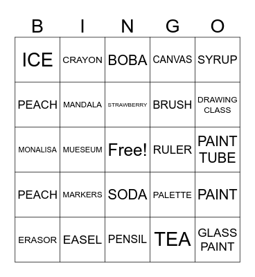 BOBA TEA AND ART Bingo Card