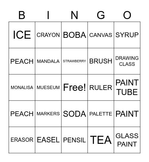 BOBA TEA AND ART Bingo Card