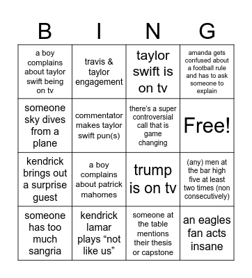 MPH girlies watch football Bingo Card