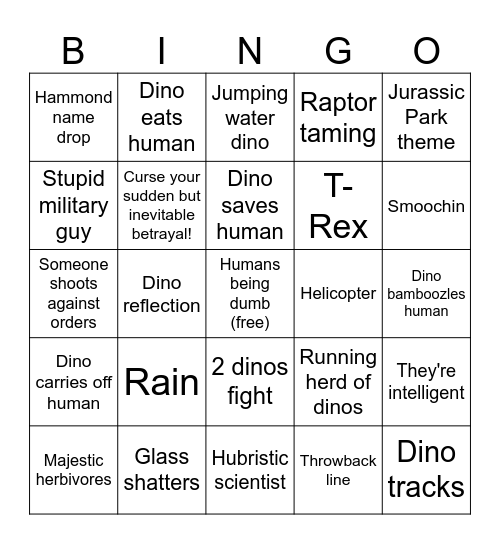 Jurassic Park Bingo Card