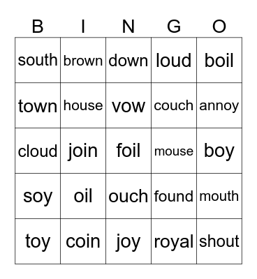 OI    OW    OU    OY Bingo Card
