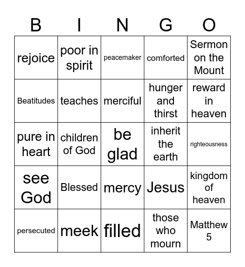Beatitude Bingo Card
