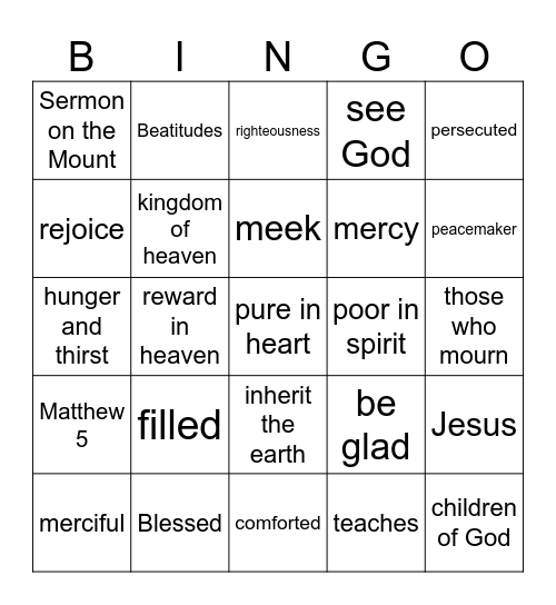 Beatitude Bingo Card