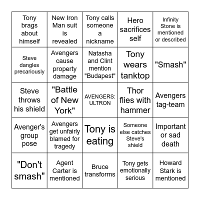AVENGERS: ULTRON Bingo Card