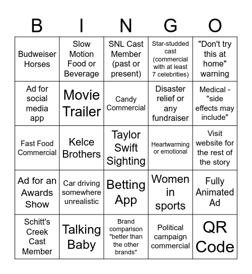 Commercial Bingo Card