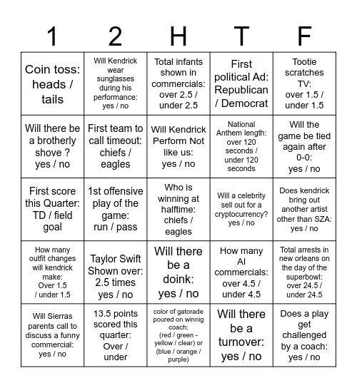 First Quarter Bingo Card