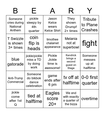 jickle pickle superbickle Bingo Card