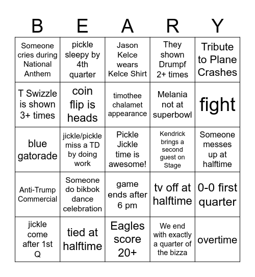 jickle pickle superbickle Bingo Card