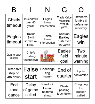Super Bowl 2025 Bingo Card