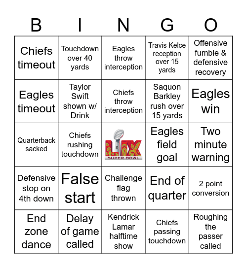Super Bowl 2025 Bingo Card