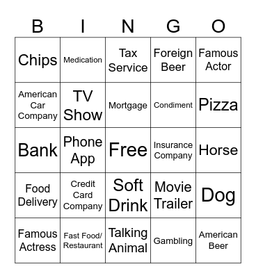 TV COMMERCIAL BINGO Card