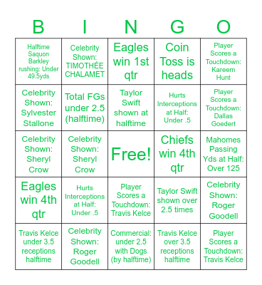 Super Bowl Prop-Bet Bingo Card