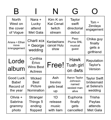 2025 POP CULTURE BINGO Card