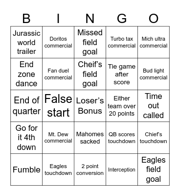 SUPERBOWL! Bingo Card