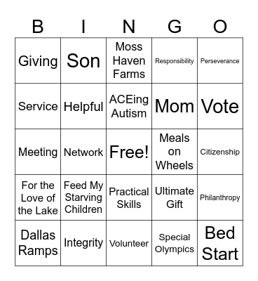 YMSL Bingo Card