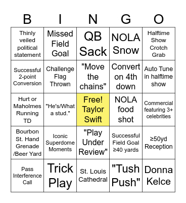 Fancy Football Super Bowl 2025 Bingo Card