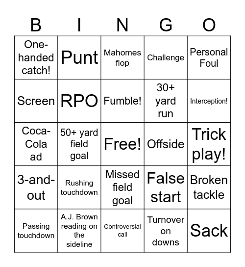 Super Bowl LIX Bingo Card