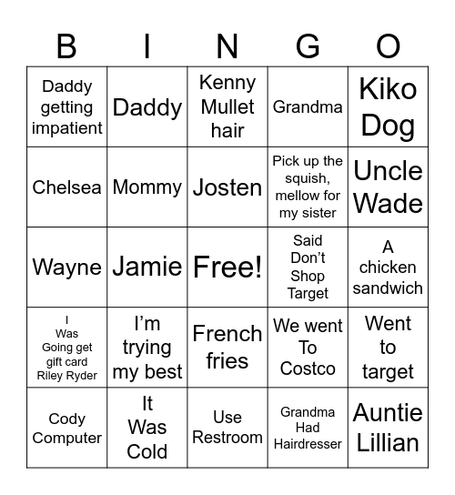 Jamie Walker Bingo Card