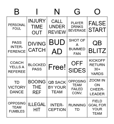FOOTBALL Bingo Card